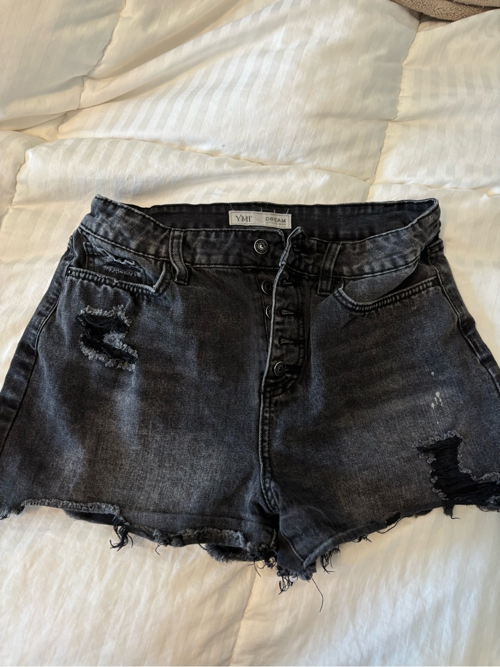 YMI Black Distressed High-Waist Button Fly Denim Shorts 31